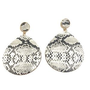 Faux Snakeskin Earrings Gold Tone Black White